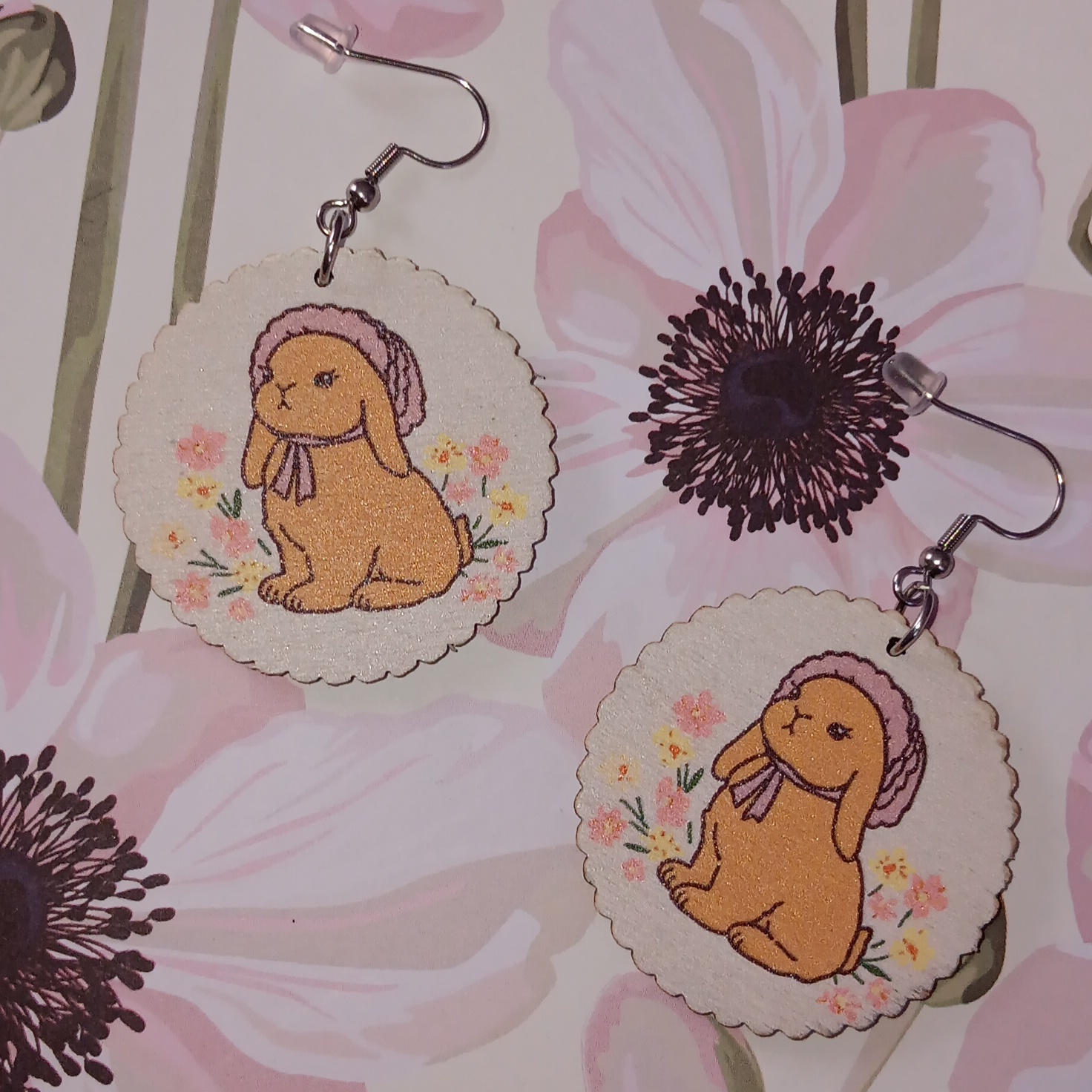 Bunny Rabbit Easter Spring Wooden Earrings New!